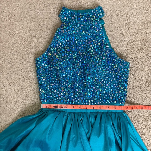 Sherri Hill Teal Rhinestone Halter Homecoming/Cocktail Dress - Size: 2 - NWT - Picture 11 of 14